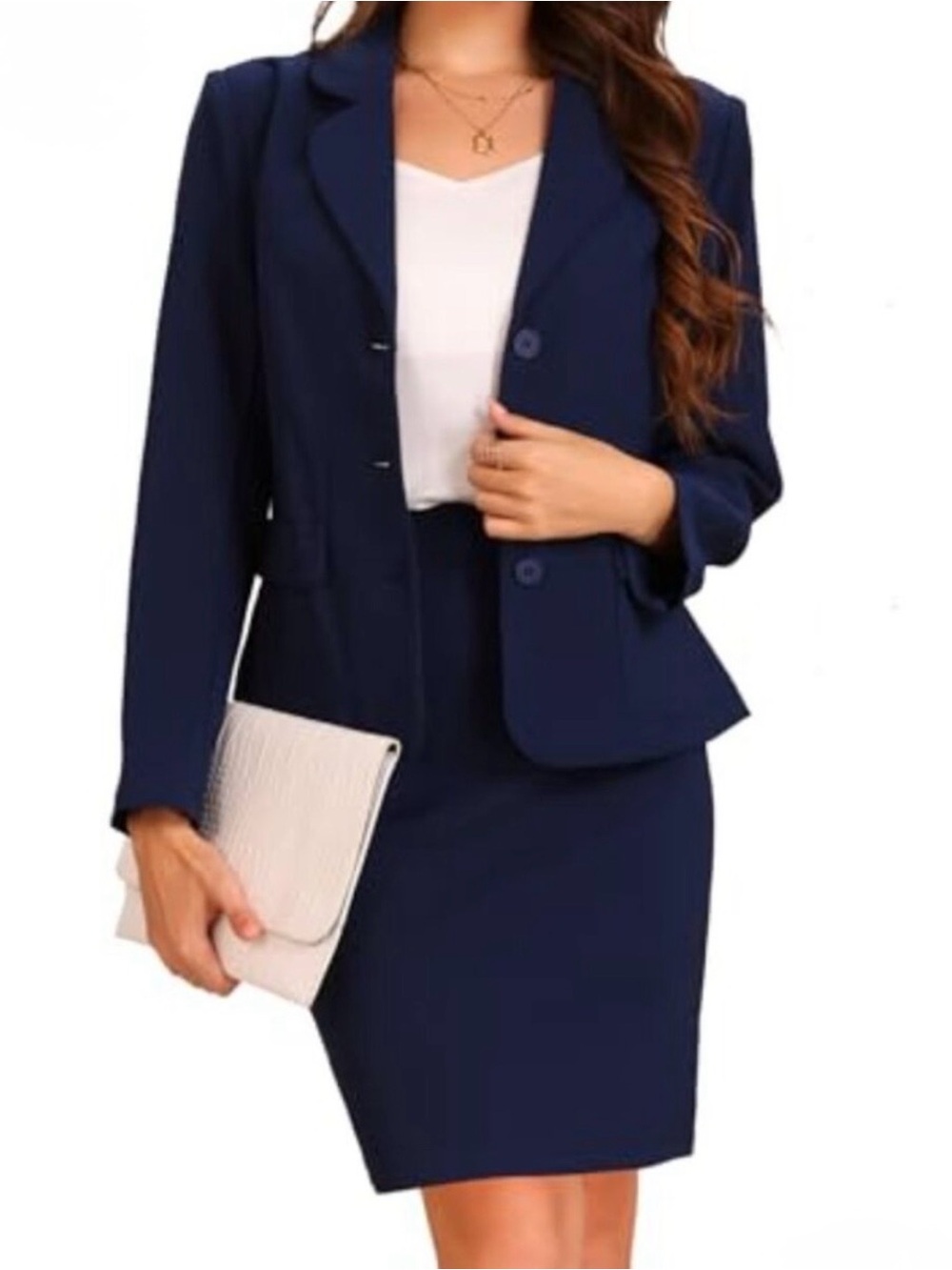 RAFAELLA Vintage Linen Suit Skirt Set, navy